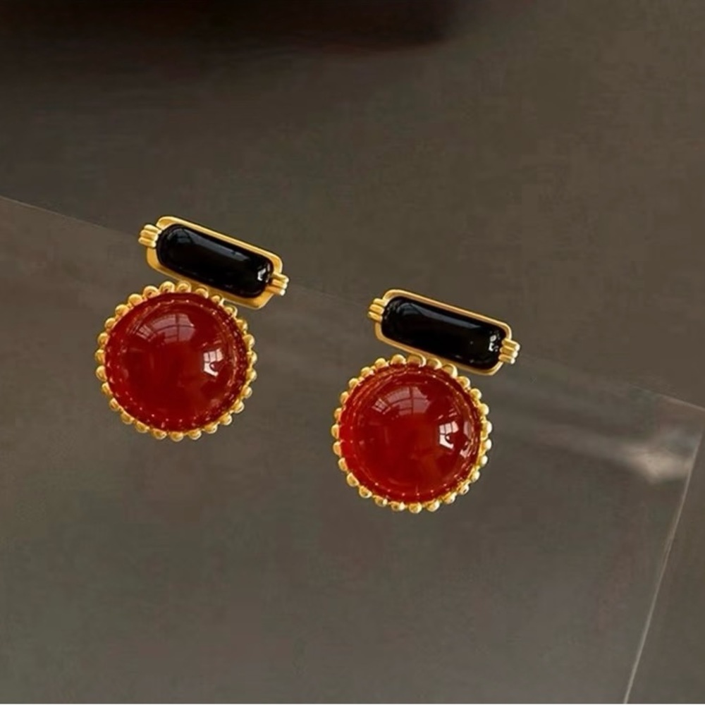 Premium Red and black natural onyx earring studs
